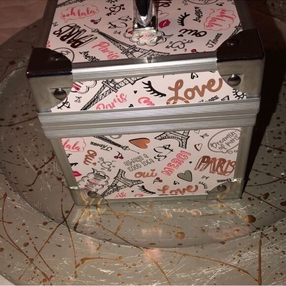 Claire’s Paris Themed Doodles Blush Pink Fuchsia Gold Balck Silver Trim Box Case - Picture 5 of 10
